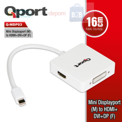 Qport Q-MDP03 Mdp03 Mini Displayport(M) To HDMI+Dvı+Dp(F) Çevirici Converter