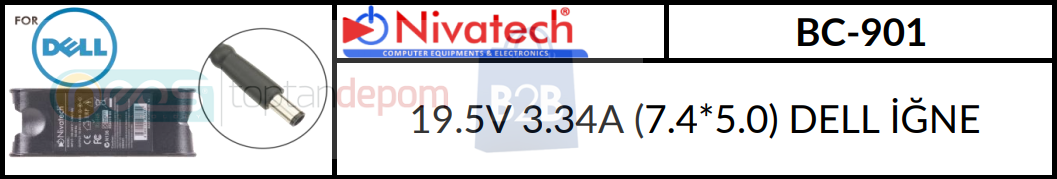 Nivatech 19.5V 3.34A (7.4*5.0) DELL İĞNE BC-901