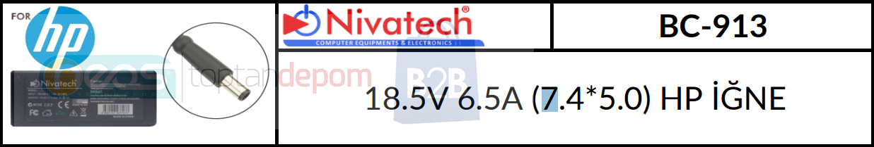 Nivatech 18.5V 6.5A (7.4*5.0) HP İĞNE BC-913