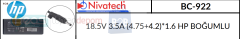 Nivatech 18.5V 3.5A (4.75+4.2)*1.6 HP BOĞUMLU BC-922