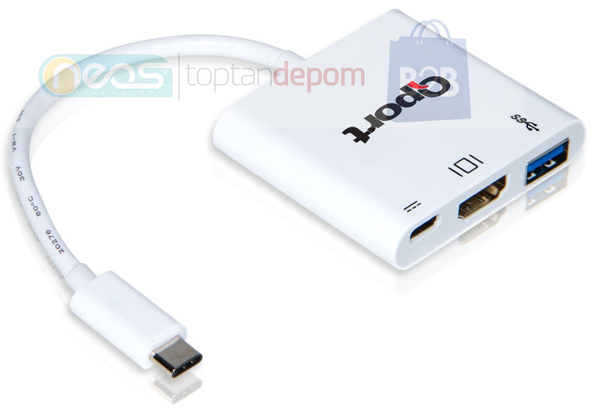 Qport Q Th03 Type C To Hdmi 4K3840 x 2160 ve Usb 3.0 ve Type C F 4K Çevirici