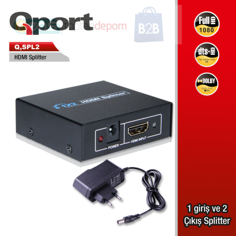 Qport Full HD 1 Giriş 2 Çıkışlı HDMI Splitter/Sinyal Çoğaltıcı (Q-SPL2)