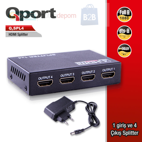 Qport Full HD 1 Giriş 4 Çıkışlı HDMI Splitter/Sinyal Çoğaltıcı (Q-SPL4)