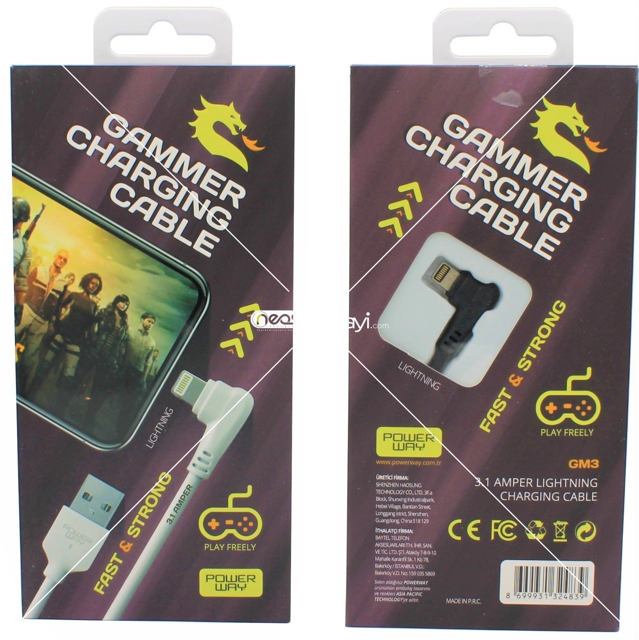 3.1A (İphone) Usb Örgülü Gaming Oyuncu Kablosu Powerway GM3