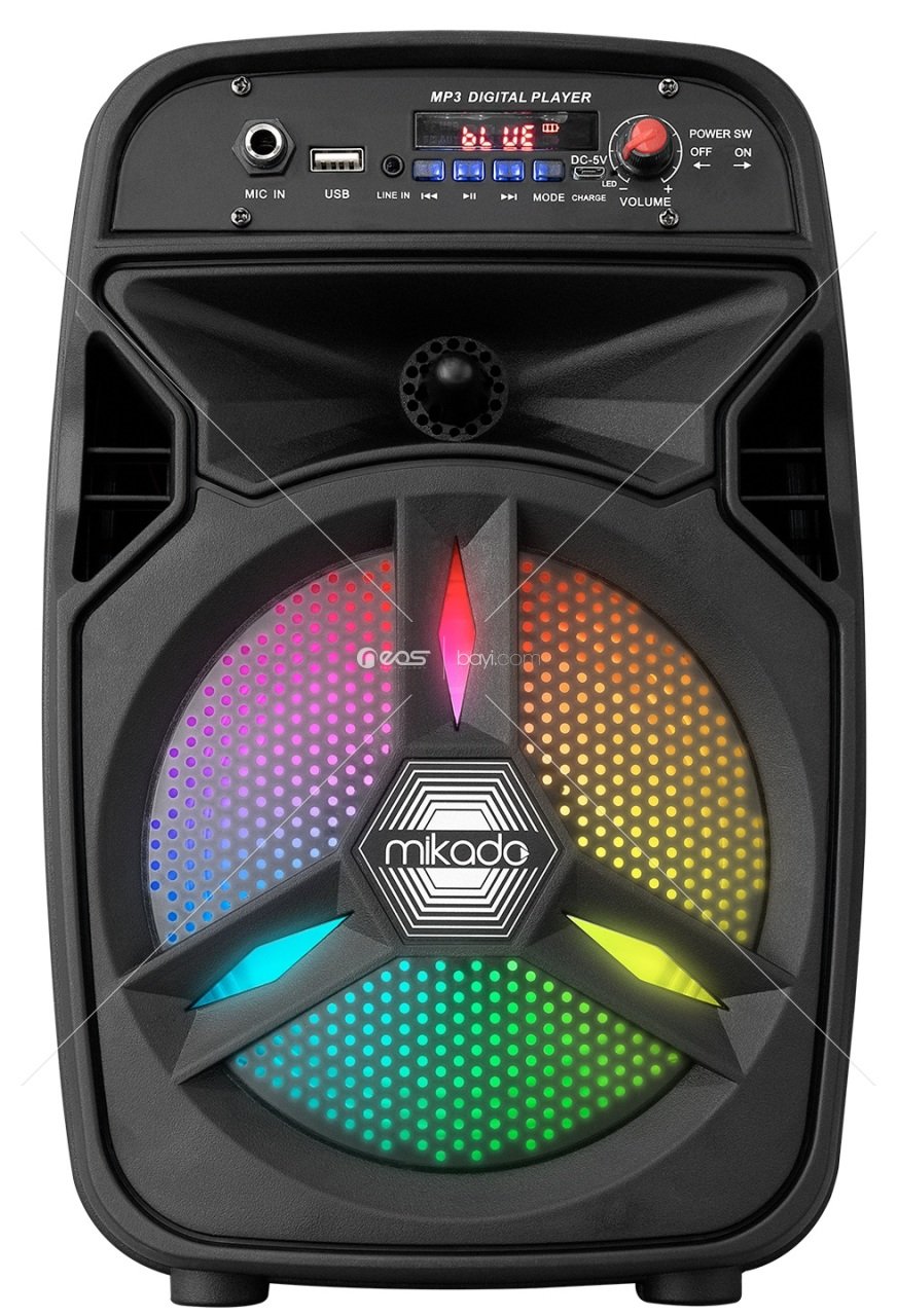 Mikado MD-814KP 15W, 3.7V1200mAh Siyah Kablolu Mikrofon AUX /USB/TF/Bluetooth FMli LED Işıklı Speaker