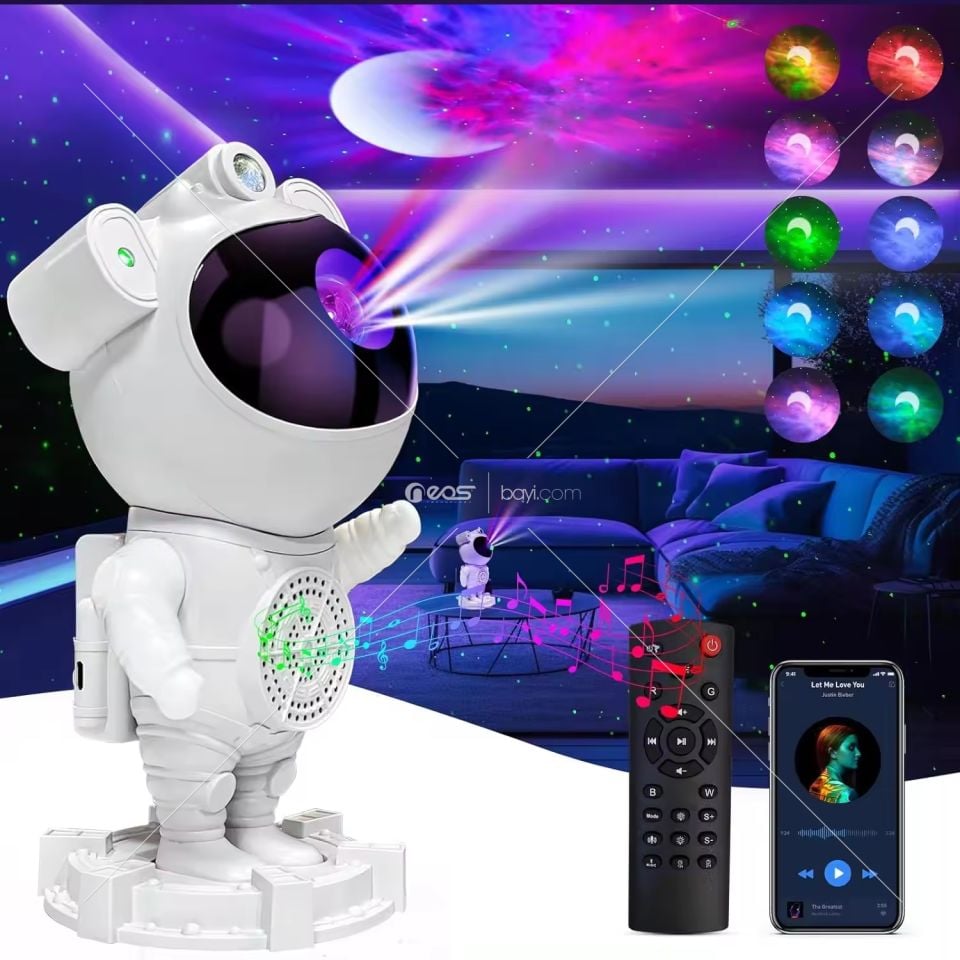 Astronot Bluetooth Led gece lambası ev dekorasyon USB şarj edilebilir lamba beyaz gürültü uzaktan kumanda ile yıldızlı Projektör lambası