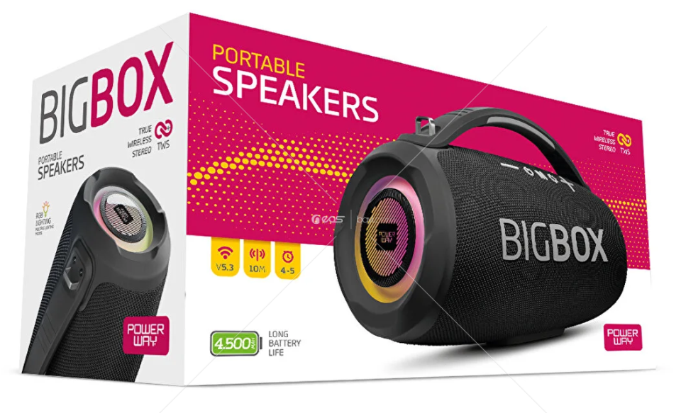 Powerway Bigbox 40W Güç Çift Bass Usb Hafıza Kartı Aux Fm Led Işıklı Bluetooth Hoparlör Hi-Fi Ses Bombası