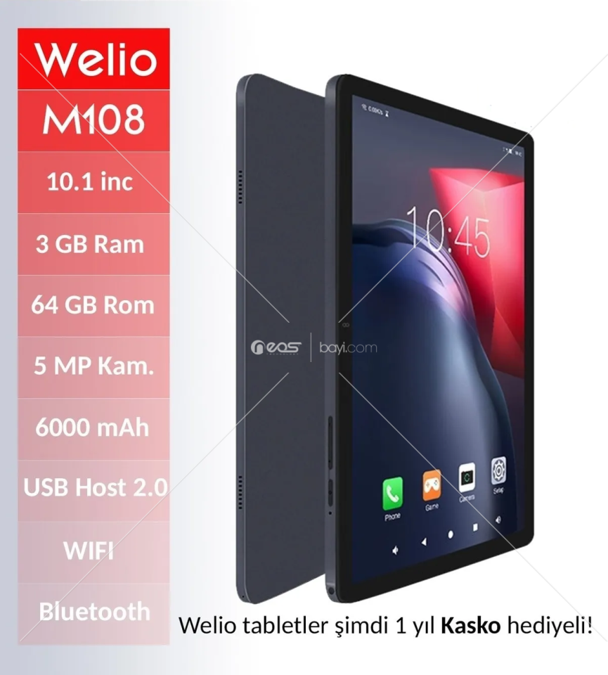Welio Tab M108 10.1 Inc 3 Gb Ram 64 Gb Ips Ekran Hafıza Kart Destekli Tablet Siyah