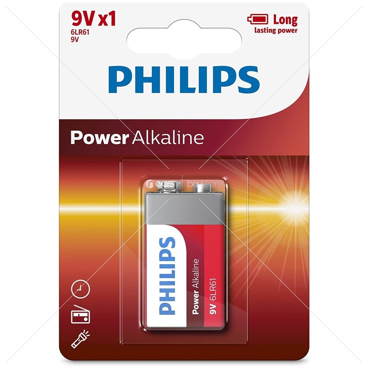 Philips 6LR61P1B/05 Alkaline Battery 9V Pil 24 Paket Tek'li