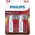 Philips LR20P2B/05 D Power Alkaline Batteries, 1.5V 2li Pil Paket 12'li
