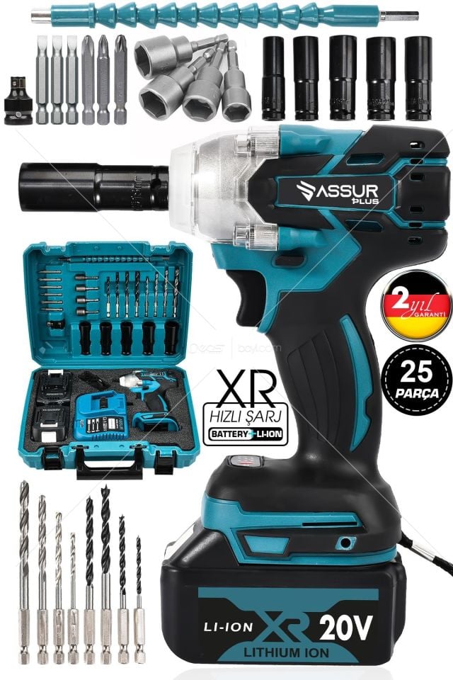 Assur Plus 21V 2.0ah Extra Güçlü Professional Somun Sökme Set Somun Sökme ve Akülü Vidalama