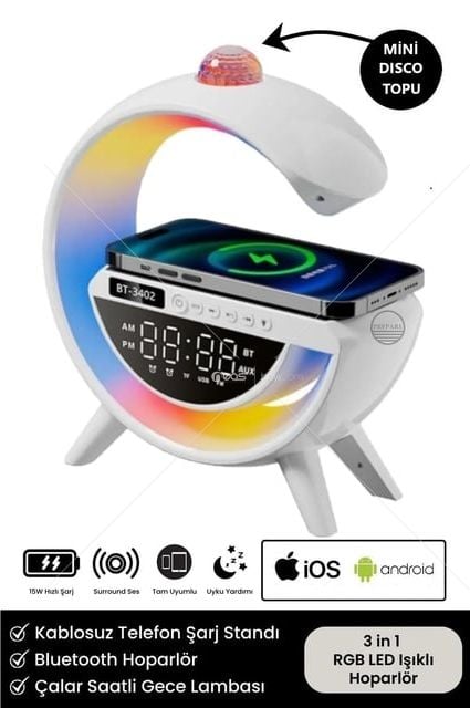 GLAMBA (Gogle Lamba) BLUETOOTH+USB Flaş MicroSD Kablosuz Magsafe ŞARJZ+Disko Işığı