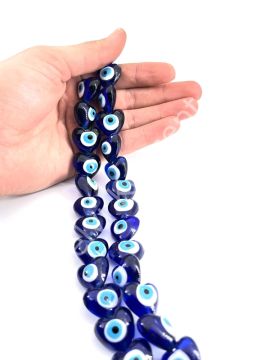 Kalp Dizi Cam Nazar Boncuğu Lacivert 20 mm