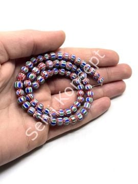 El Yapımı Afrika Chevron Dizi Cam Boncuk  Yeşil-Lacivert 6-7 mm