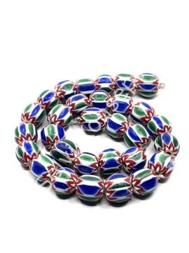 El Yapımı Afrika Chevron Dizi Cam Boncuk Yeşil-Lacivert 12-13 mm