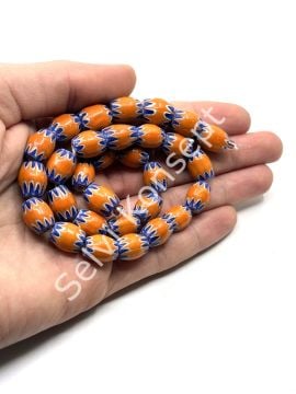 El Yapımı Afrika Chevron Dizi Cam Boncuk Turuncu-Lacivert 10x12 mm