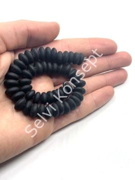 El Yapımı Mat Disk Rondela Cam Boncuk Dizi Siyah 10x5 mm