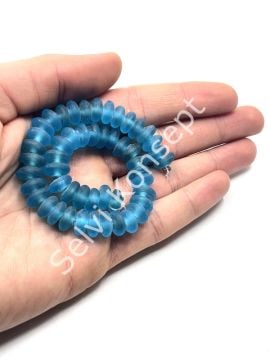 El Yapımı Mat Disk Rondela Cam Boncuk Dizi Buzlu Mavi 10x5 mm