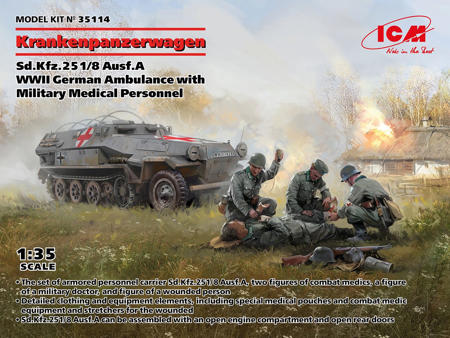1/35 Krankenpanzerwagen Sd.Kfz.251/8 Ausf.A WWII German Ambulance with Military Medical Personnel