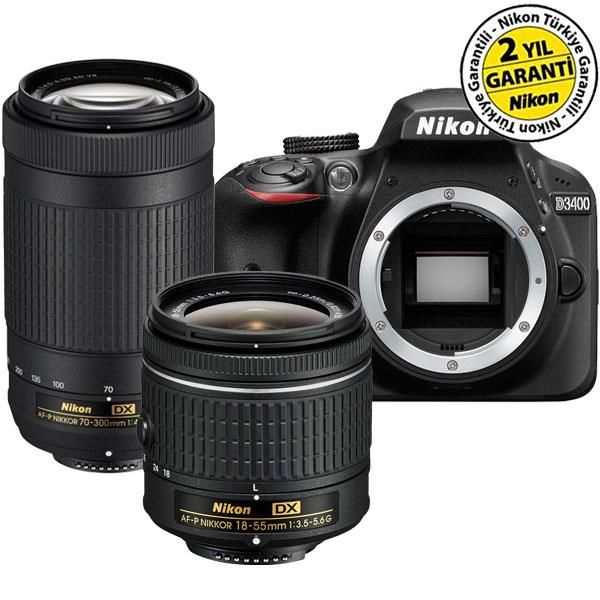 Nikon D3400 AF-P 18-55mm + Af-P 70-300mm Fotoğraf Makinesi