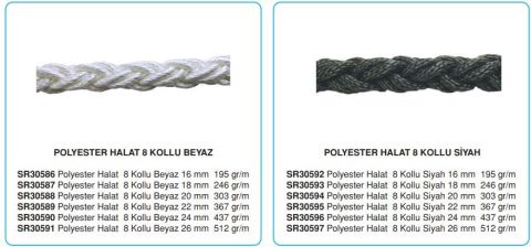 Dolphin Rope Polyester Halat 8 Kollu 26 Mm Beyaz