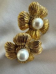 Çelik Vintage Çiçek Küpe(Gold)