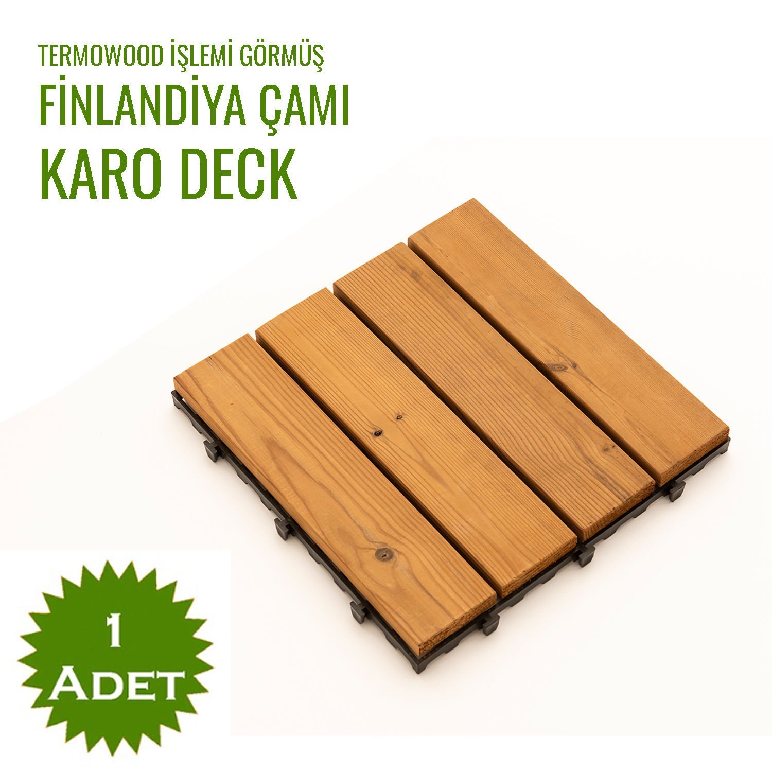 SUNSOE Fin Çamı Balkon Bahçe Ahşap Yer Döşemesi Karo Deck 30x30 cm - 1 Adet (0,09m2)