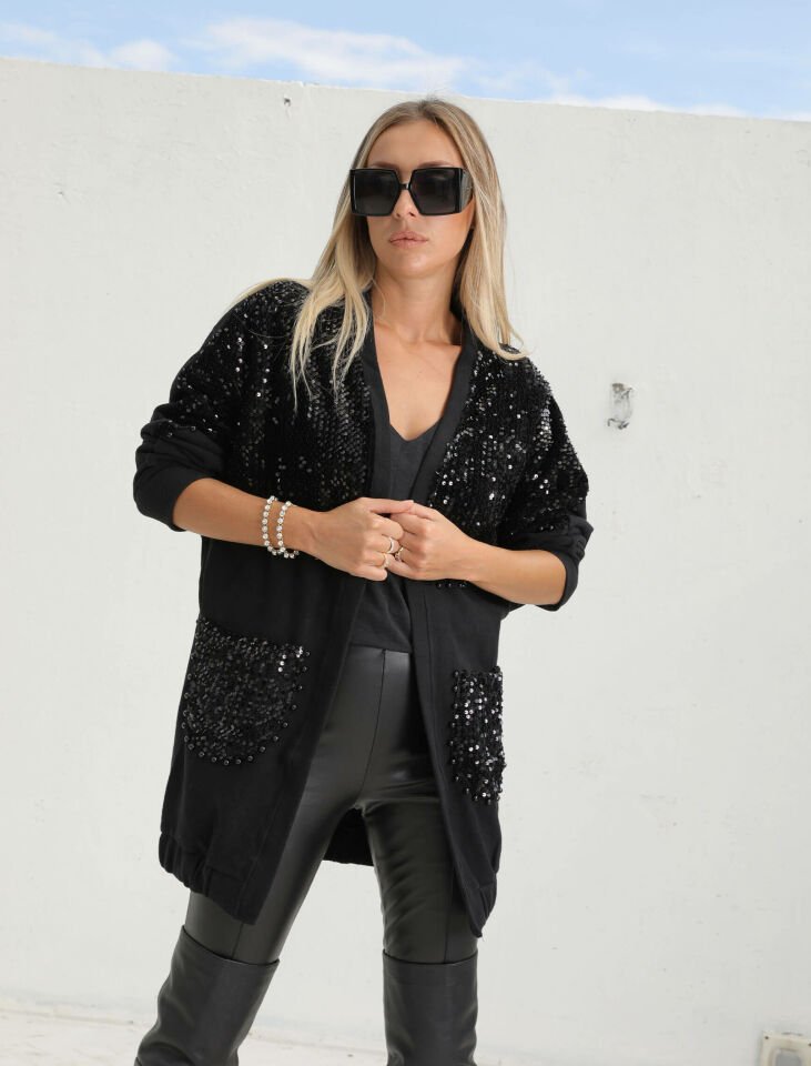 STRAZ TAŞ SWEAT HIRKA SİYAH - L