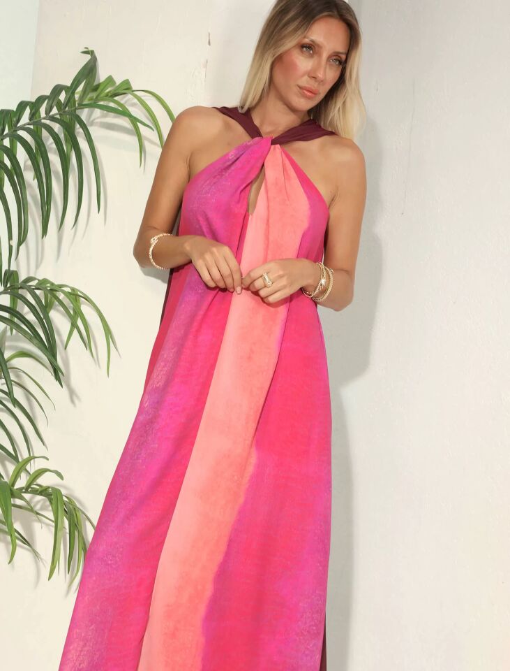 PUDRA PEMBE DEGRADE UZUN ELBİSE S