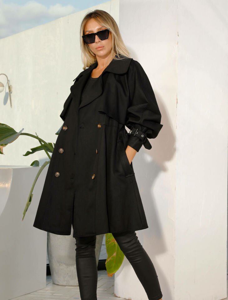 GABARDİN VOLAN TRENCH S-M - SİYAH
