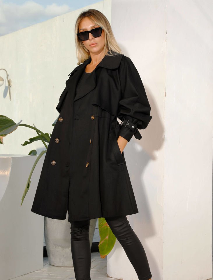 GABARDİN VOLAN TRENCH M-L - SİYAH