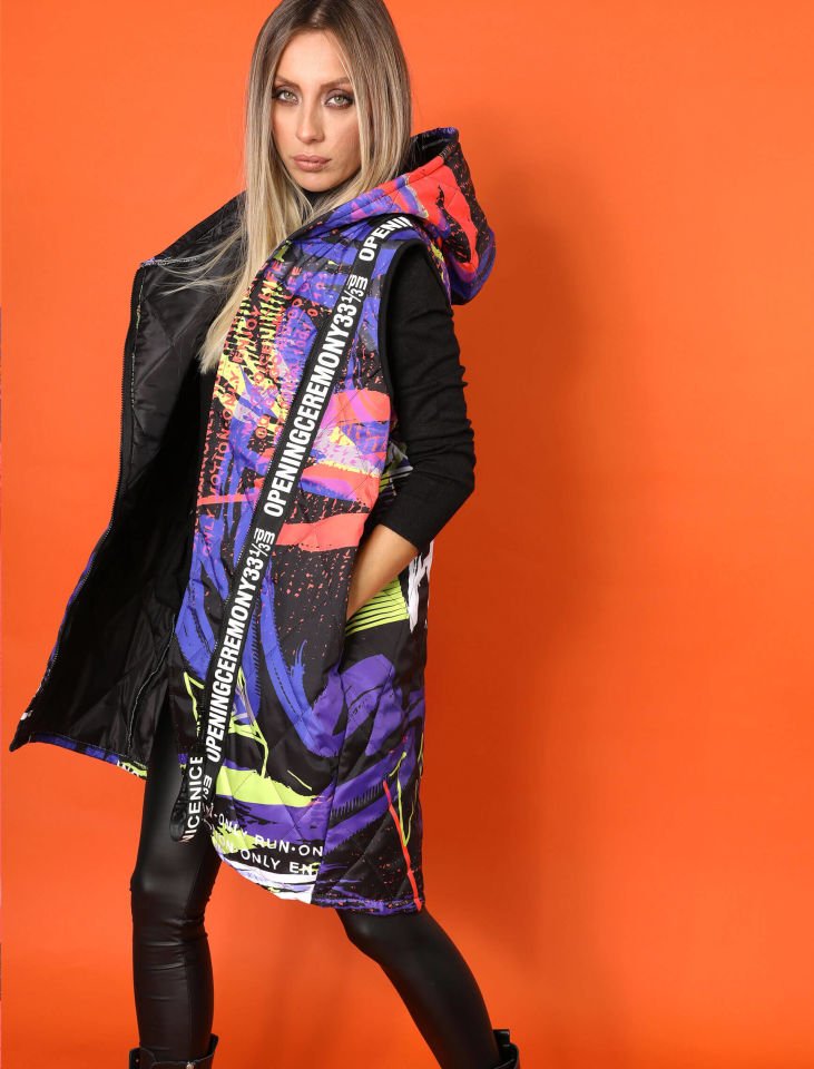 SİYAH PAİNT PUFFER YELEK L-XL