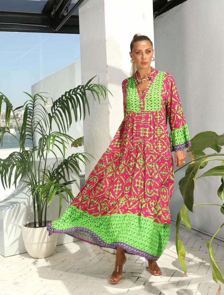 FUŞYA YEŞİL VERDE ELBİSE STD