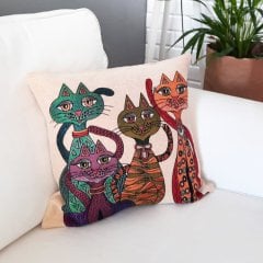 Goblen Dokuma Kırlent Kılıfı 4 Kedi 43x43cm