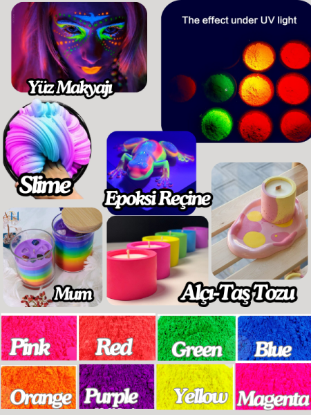 Epoksi -Makyaj-Mum-Alçı-Slime UV Fluorescent Pigment Neon Toz Boya 2 Gr