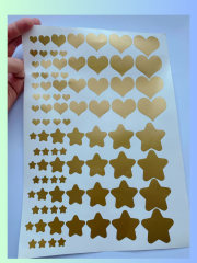 Epoksi 1-4 cm Arası Kalp Yıldız Folyo Sticker A4 Boyutunda