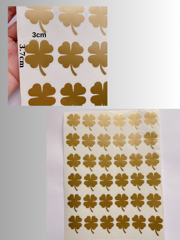 Epoksi Gold Yonca Yapışkanlı Sticker 3-3,7cm A4 Boyutunda