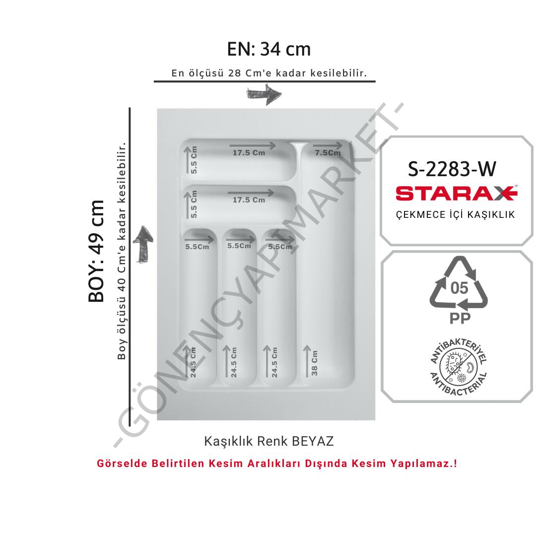 Starax Çekmece İçi Plastik Kaşıklık Beyaz Antibakteriyel