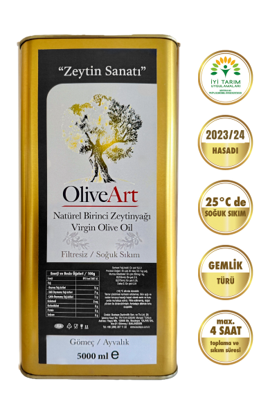 (2023/2024) 5 Lt OliveArt Natürel Birinci Zeytinyağı, Soğuk Sıkım, Filtresiz