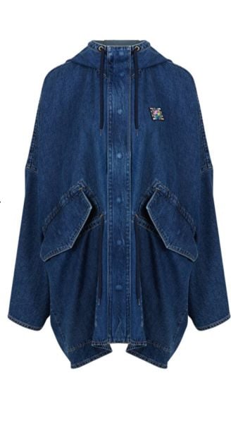 Kapüşonlu Oversize Denim Trençkot