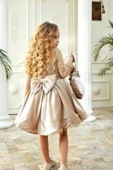 Velvet Dress Beige Color with Lace Sleeves