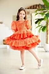 Summer Fluffy Dress For Girls Orange Color