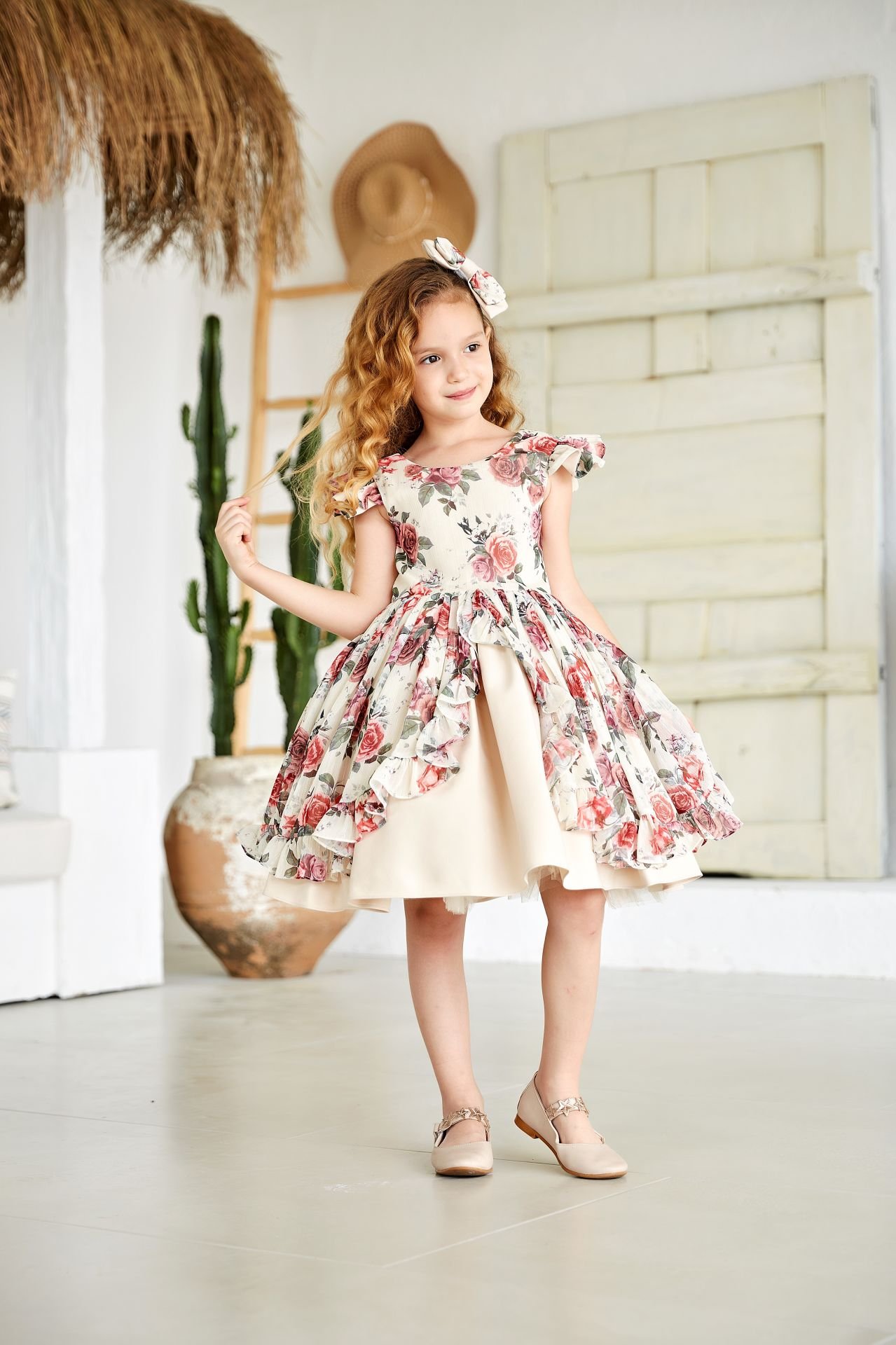 Fluffy Summer Dress with Red Flowers