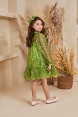 Girl Baby Sequin Dress With Hair Accessory Green Color