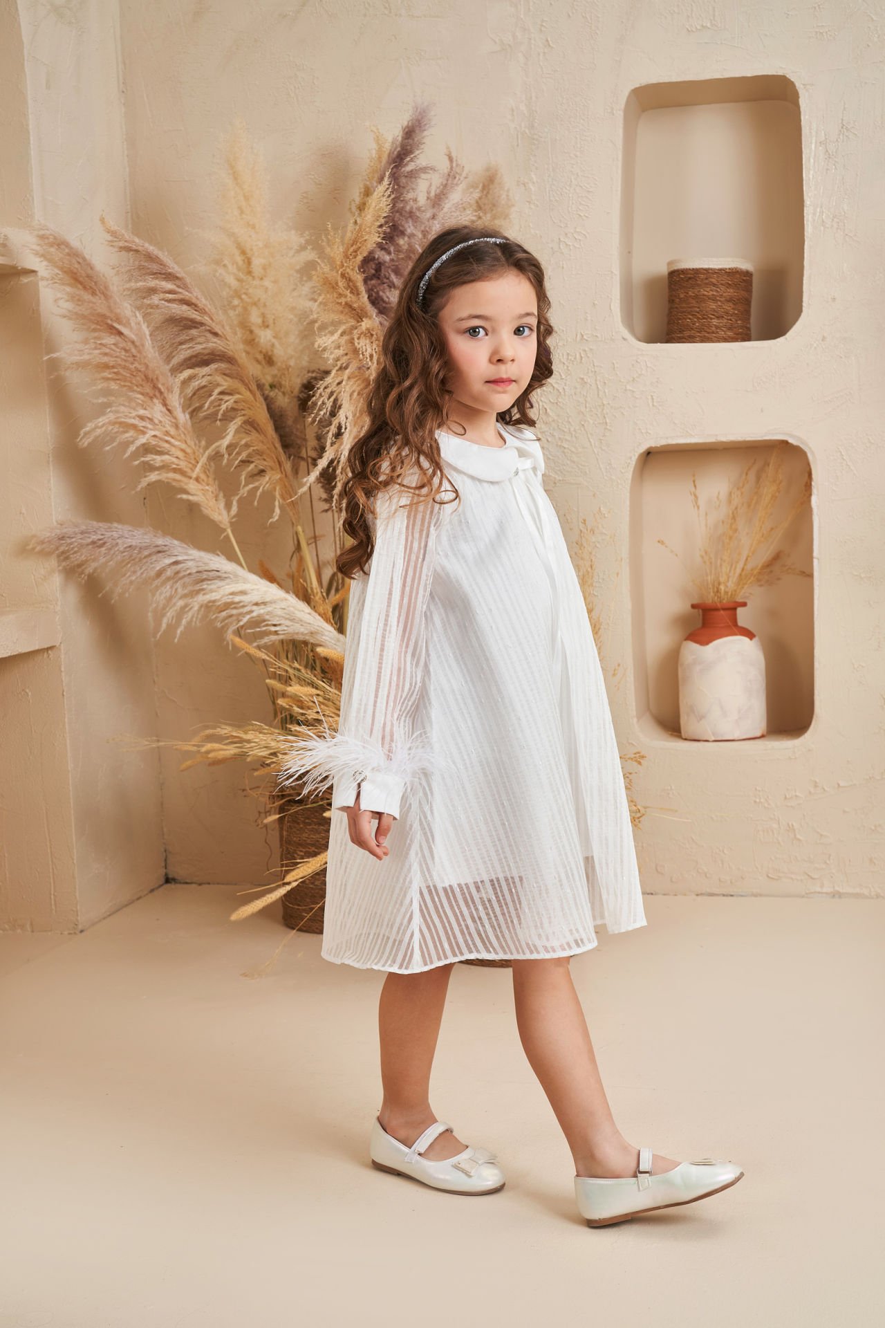 Light Party Dress With Hair Accessory White  Color