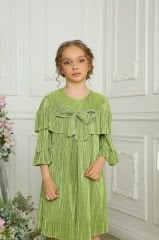 Light Party Dress With Hair Accessory Green Color