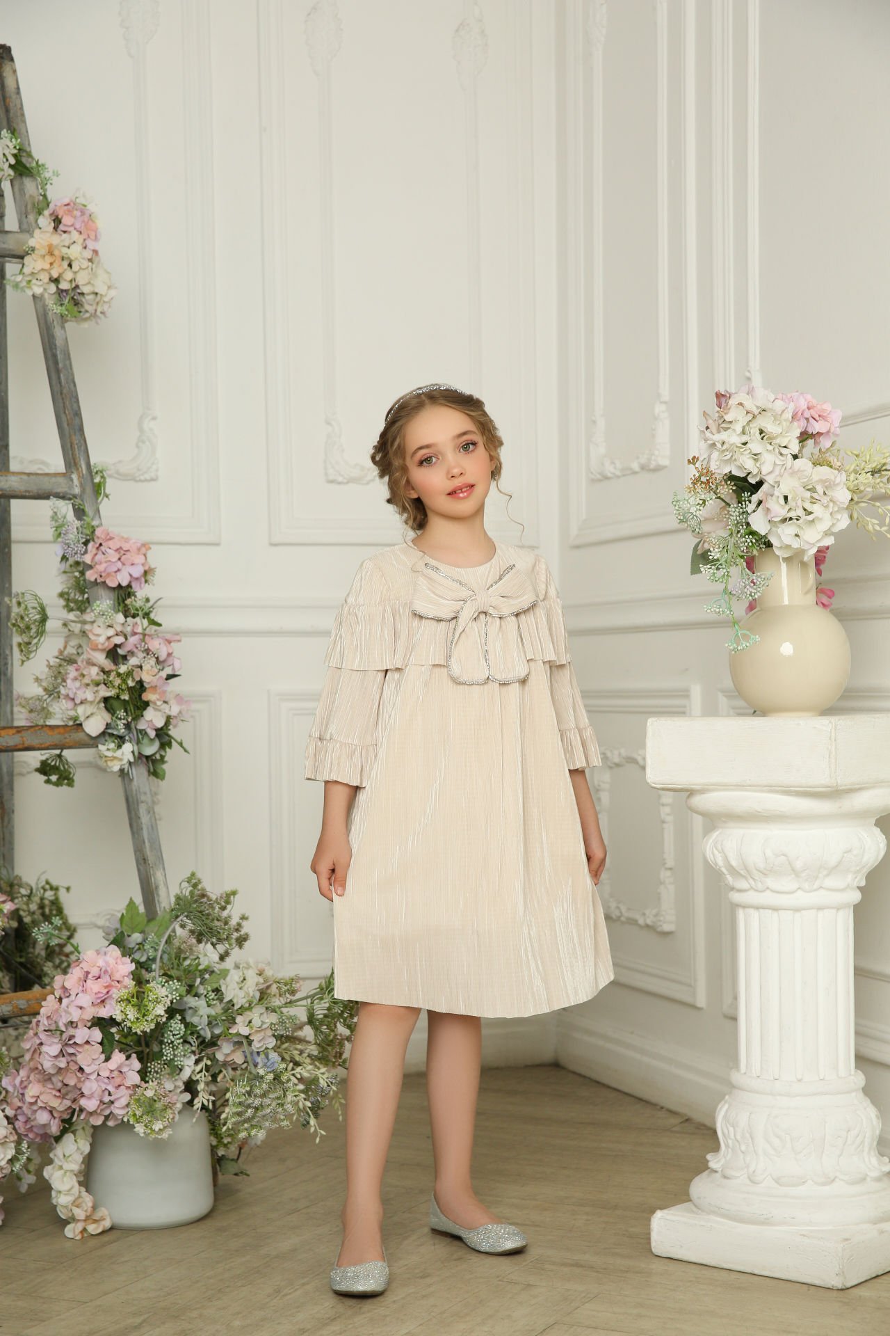 Light Party Dress With Hair Accessory Cream Color