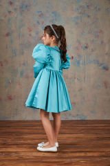 Satin Party Dress With Hair Accessory Blue Color