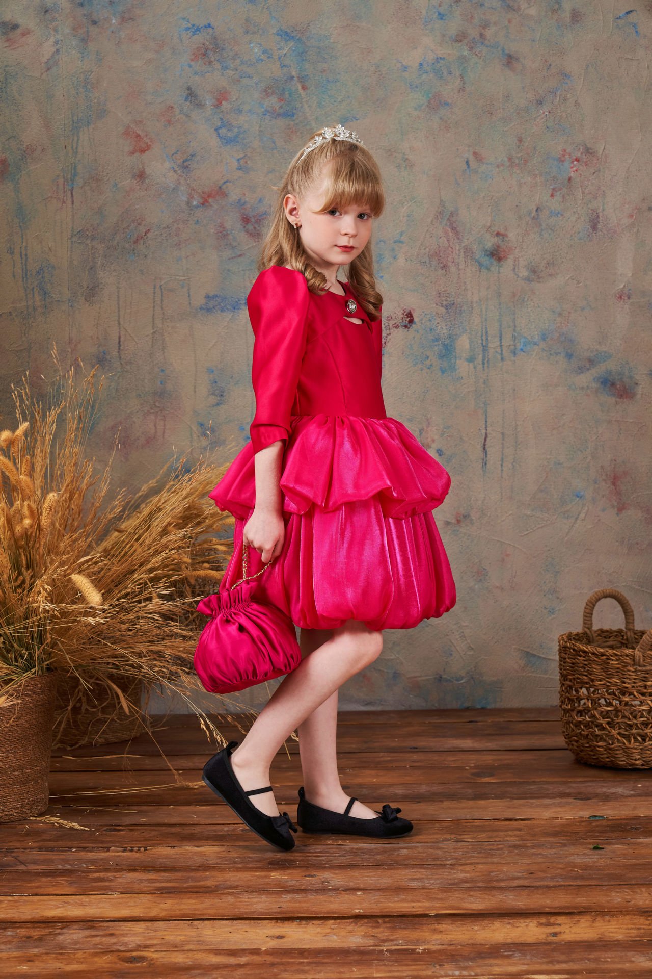 Exclusive Satin Party Dress Dark Pink Color