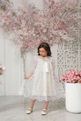 White Color Lace Dress with Hair Accessory for Girls